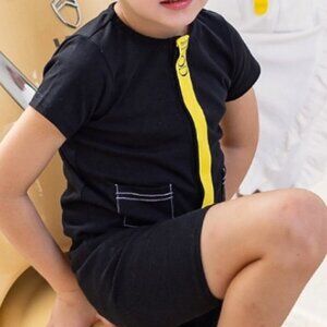 Mini Nod Boys Shirt Size 6 Short Sleeves Black Yellow Pockets